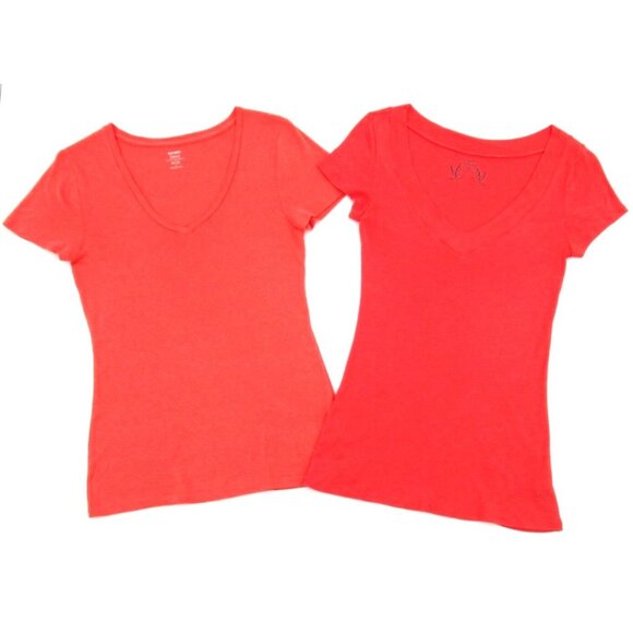 Old Navy Fitted Tee Bundle M | Orange Coral & Charcoal V-Necks - Picture 5 of 15